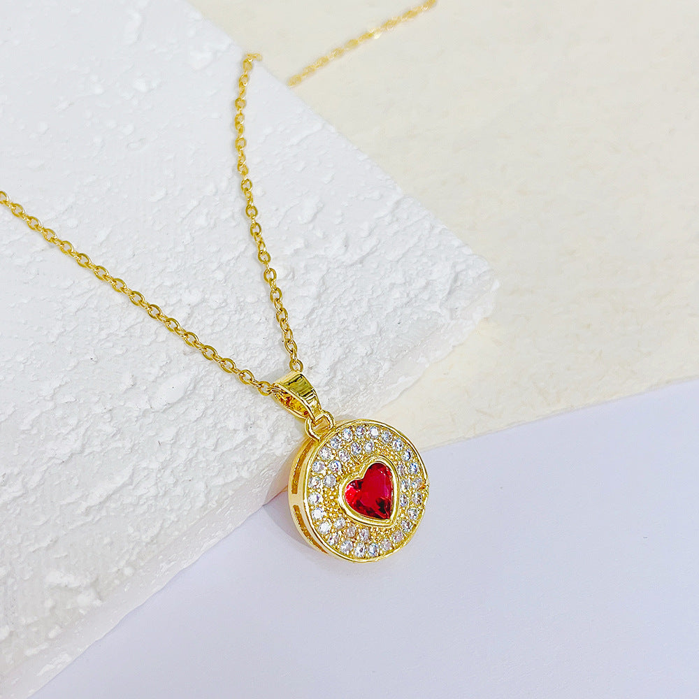 Wholesale Love Heart Pendant Titanium Steel Chain Geometric Micro Setting Necklaces